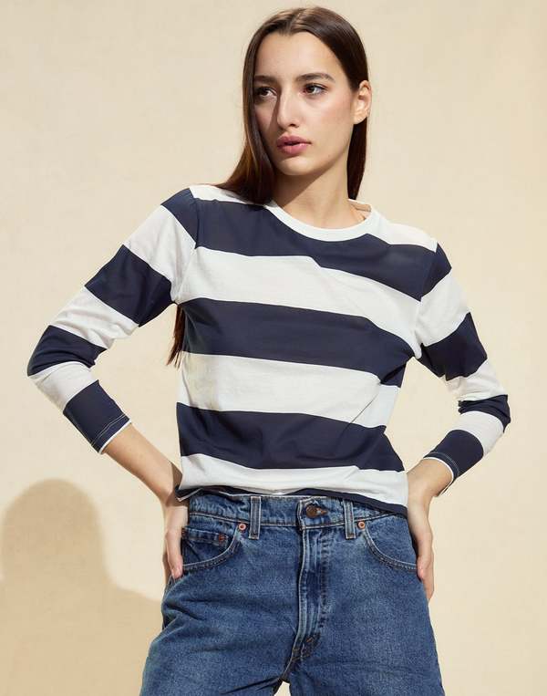 Cynthia Rowley Long Sleeve Everyday Tee - Navy/White
