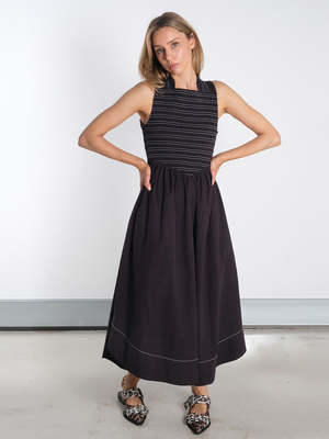 ganni washed stretch cotton tie strap midi dress GANNI Washed Stretch Cotton Tie Strap Midi Dress