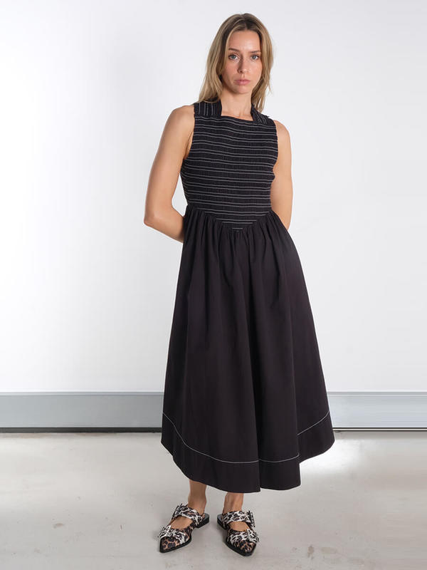 knee length dresses for ladies GANNI Broderie Anglaise Puff Sleeve Midi Dress Green Smocked Poplin Si   Celebrity Owned