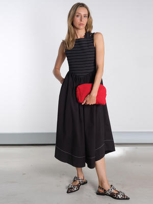 ganni black washed stretch cotton smock midi dress Ganni Black Washed Stretch Cotton Smock Midi Dress