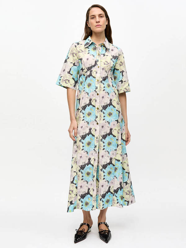 chinese dress ladies GANNI "Georgette" floral print maxi long dress  BOREAL REBORN