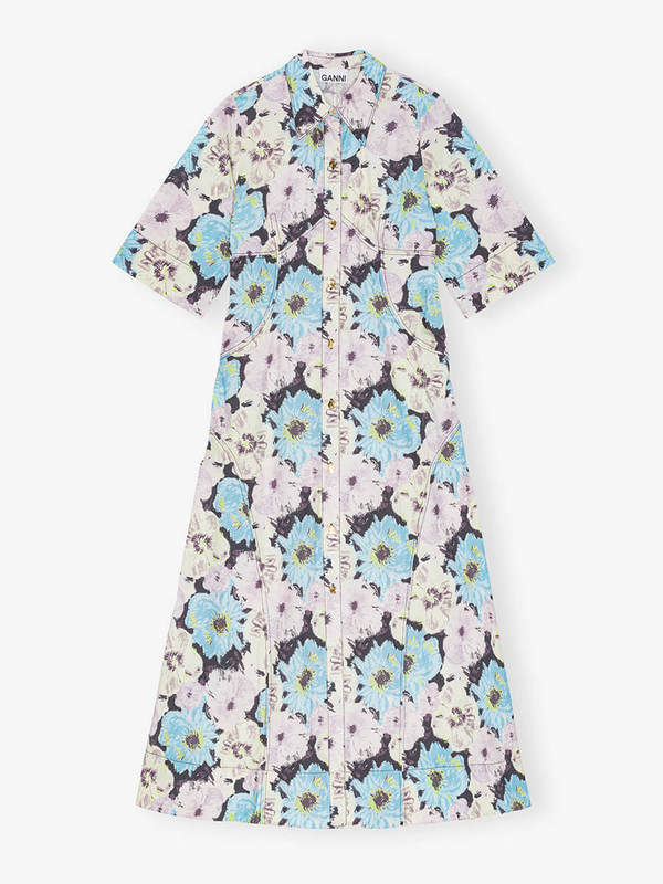 knee length dresses for ladies GANNI "Georgette" floral print maxi long dress  BOREAL REBORN