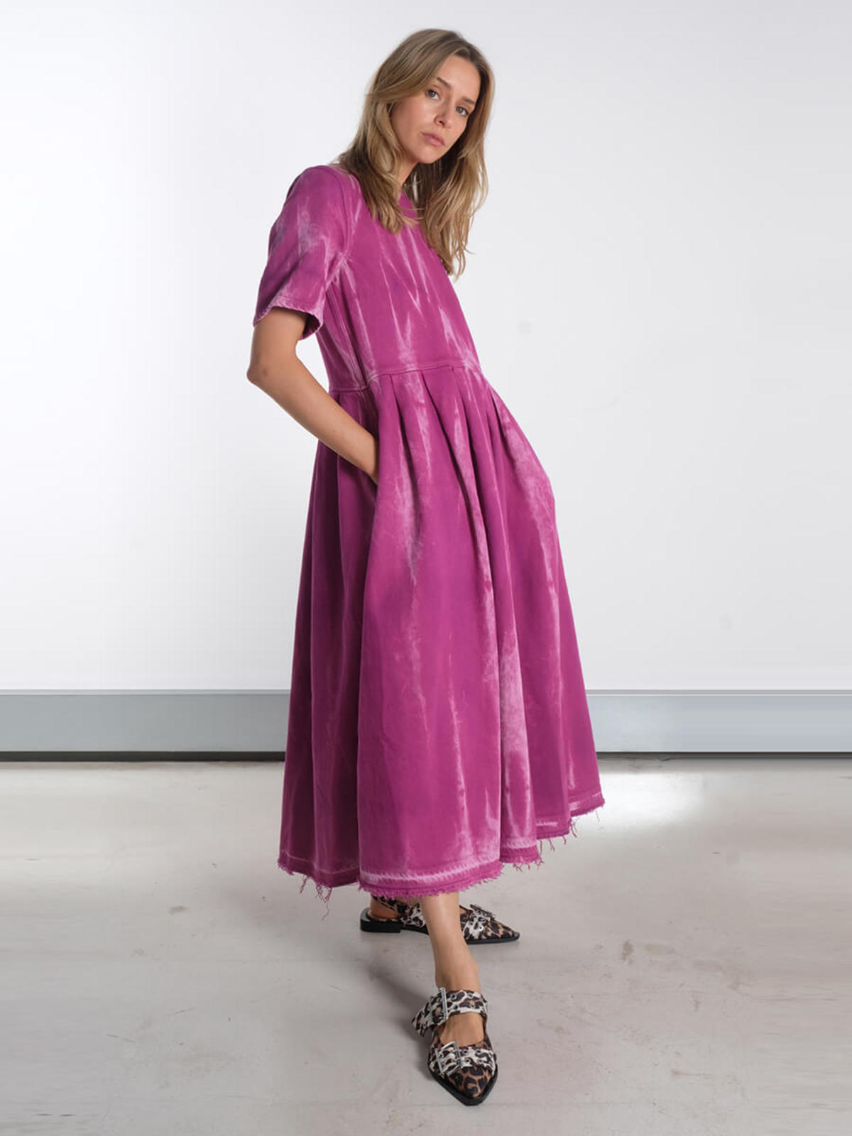 Ganni Overdyed Heavy Denim Open Back Midi Dress