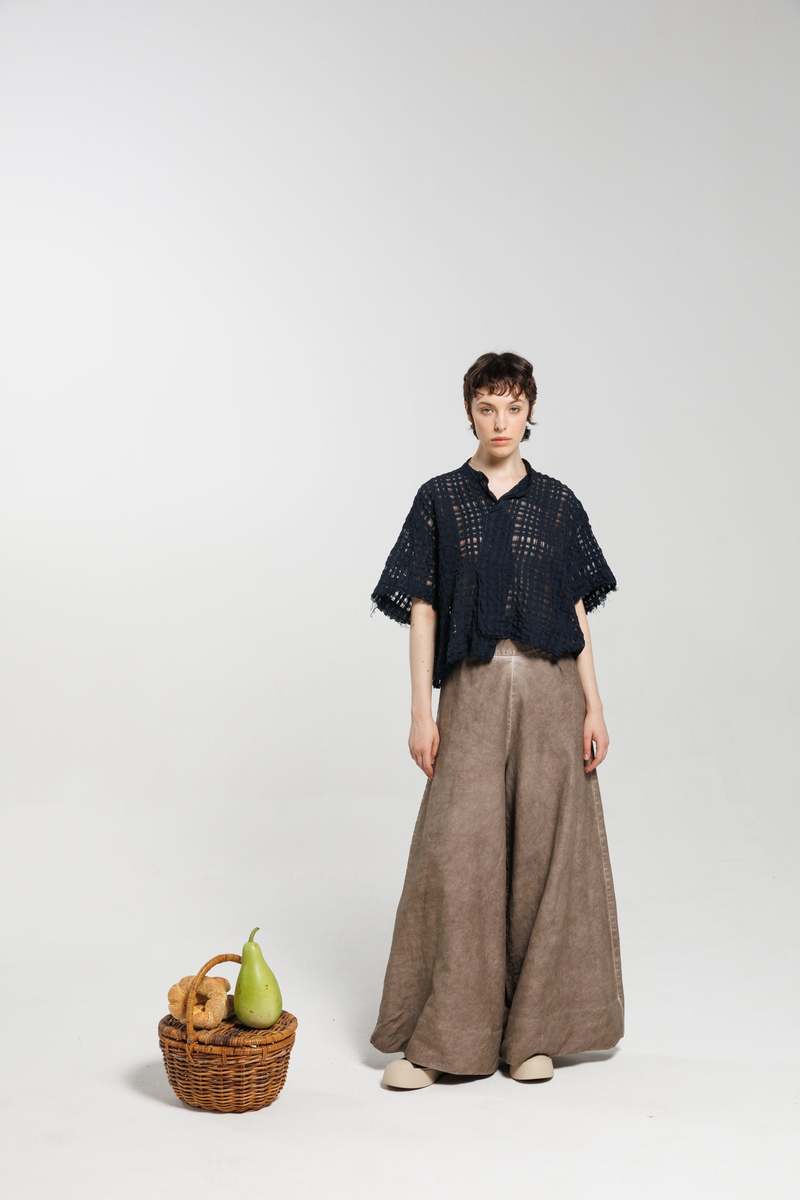 Serienumerica Linen Maxi Wide Trousers - Cold Dyed Tortora