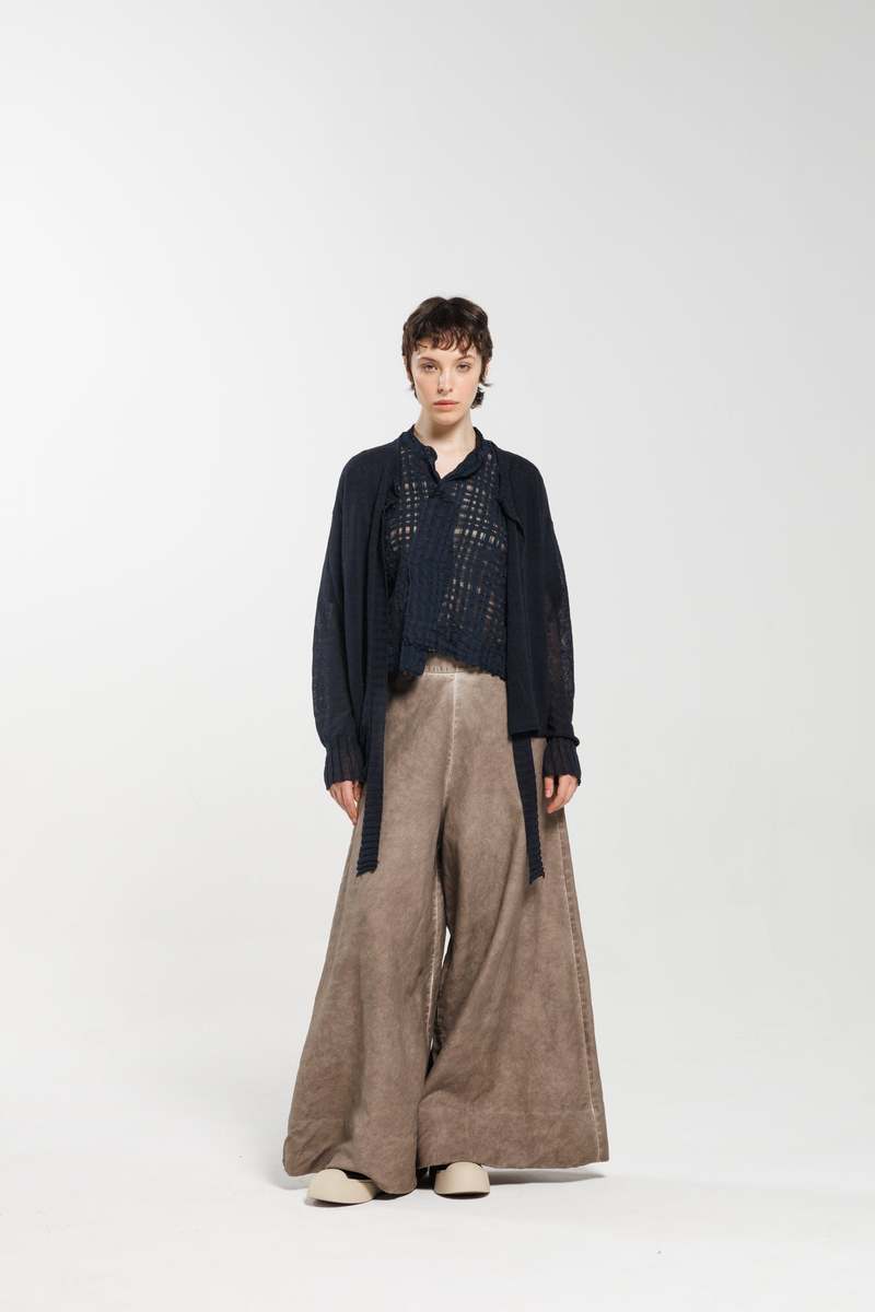 Serienumerica Linen Maxi Wide Trousers - Cold Dyed Tortora