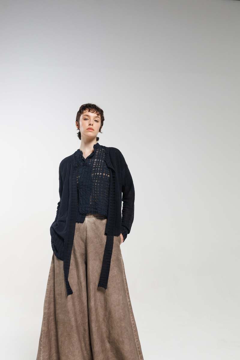 Serienumerica Linen Maxi Wide Trousers - Cold Dyed Tortora
