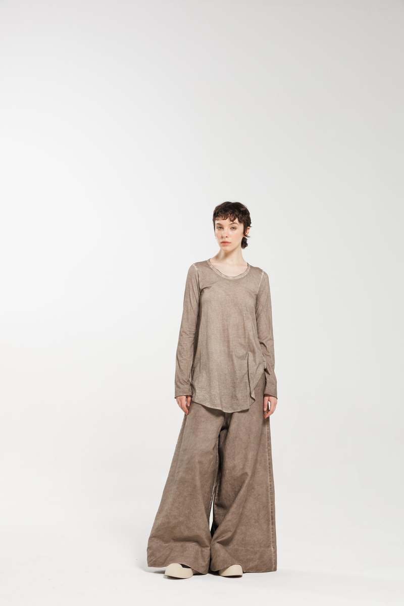 Serienumerica Linen Maxi Wide Trousers - Cold Dyed Tortora