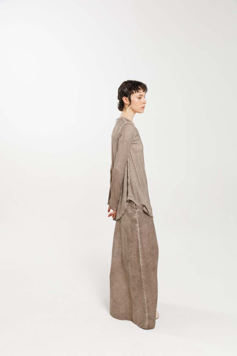 Serienumerica Linen Maxi Wide Trousers - Cold Dyed Tortora