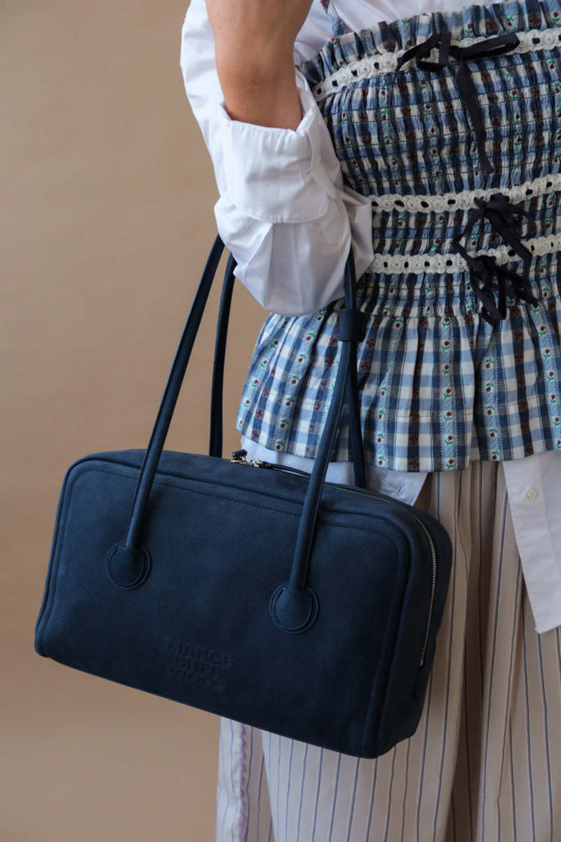 MARGESHERWOOD Soft Boston Shoulder Bag - Indigo Nubuck