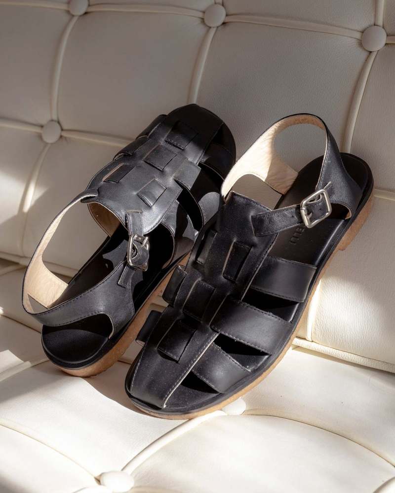Mari Giudicelli Leather Fisherman Sandal - Black | Garmentory