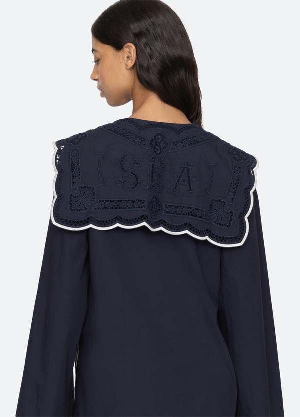 ★Sea NY★ Marie アイレット刺繍 ミニ丈 長袖 ワンピース navy Sea NY Marie Dress - Navy/White | Garmentory