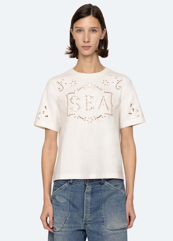 【Sea NEW YORK】マリー刺繍Tシャツ 白 ホワイト Marie T-Shirt – Sea, New York