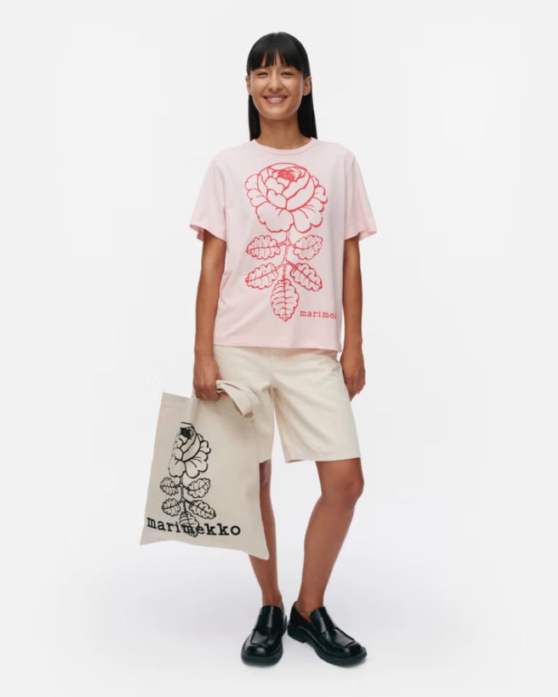 Marimekko Erna Vihkiruusu Placement Kioski Shirt - Light Pink/Red Marimekko Erna Vihkiruusu Placement Kioski Shirt - Light Pink/Red