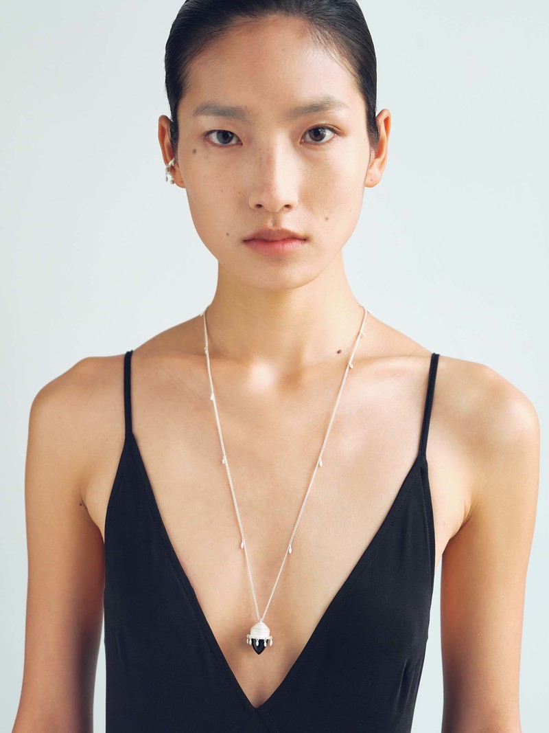 OLIO E ACETO Black Agate Beaded Long Necklace