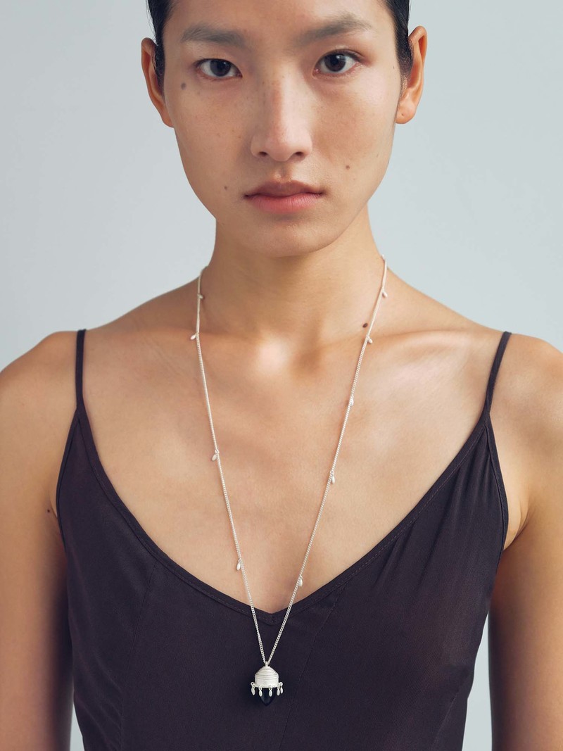 OLIO E ACETO Black Agate Beaded Long Necklace