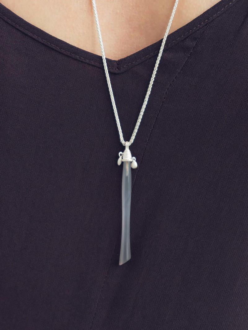 OLIO E ACETO Grey Agate Pillar Long Necklace