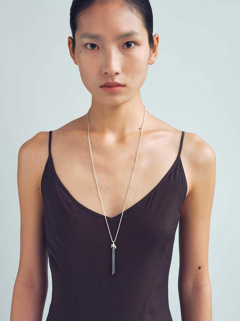 OLIO E ACETO Grey Agate Pillar Long Necklace