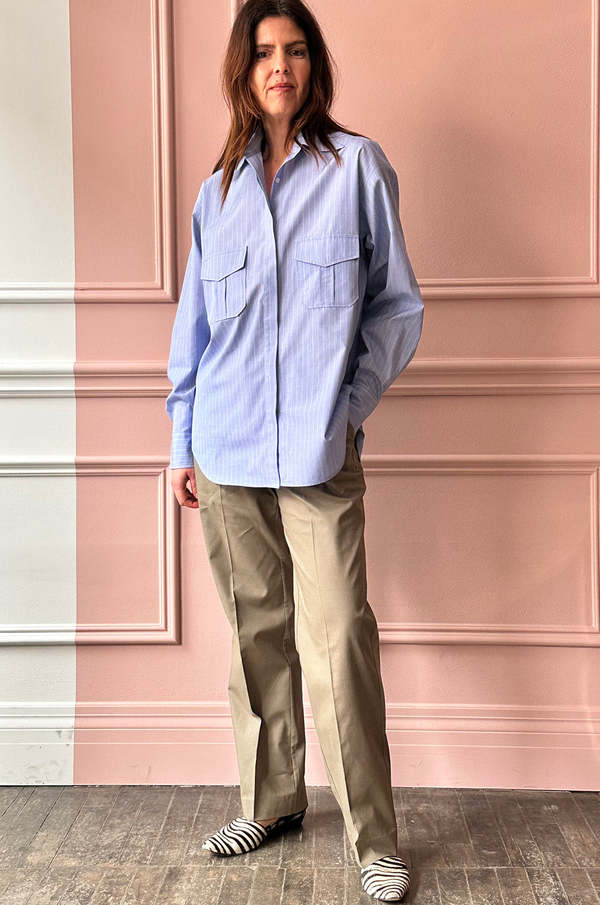 LES PRAIRIES DE PARIS　LONDON STRIPE シャツ LES PRAIRIES DE PARIS Chemise Lucky Shirt - Blue Stripe | Garmentory