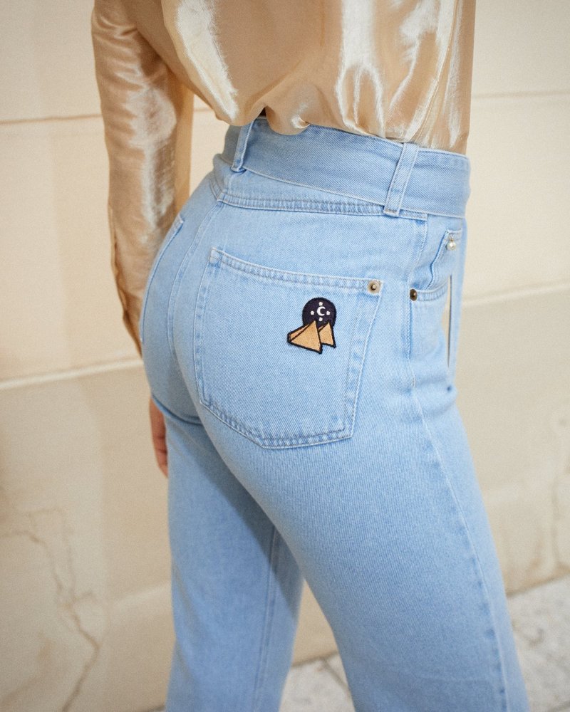Nanushka Pyramid Wide Leg Jeans With Pyramid Embroidery