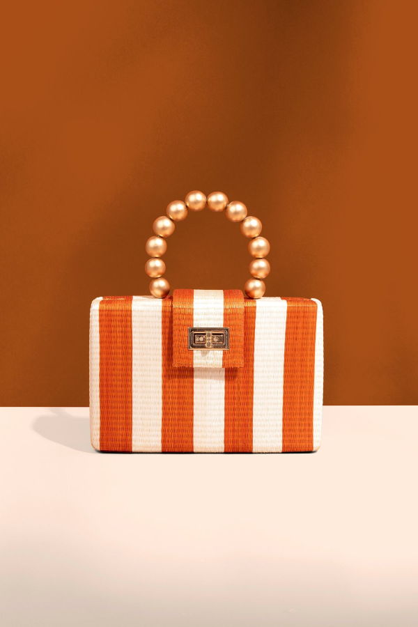 Soli & Sun Louisa Clutch Bag - Orange/Cream Stripe
