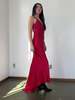 Vintage Cherry Silk Strappy Maxi Dress - Cherry Red - Thumbnail 1