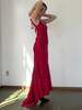 Vintage Cherry Silk Strappy Maxi Dress - Cherry Red - Thumbnail 3