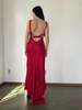 Vintage Cherry Silk Strappy Maxi Dress - Cherry Red - Thumbnail 4