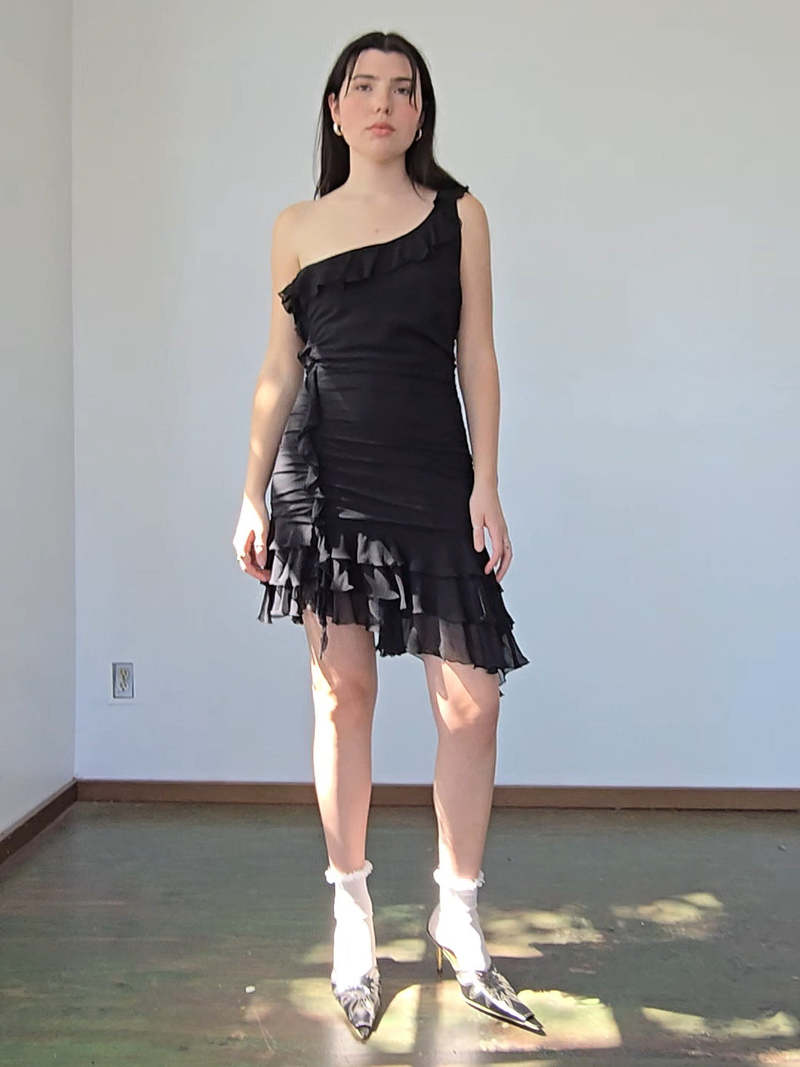 Vintage One Shoulder Silk Ruched Fairy Dress