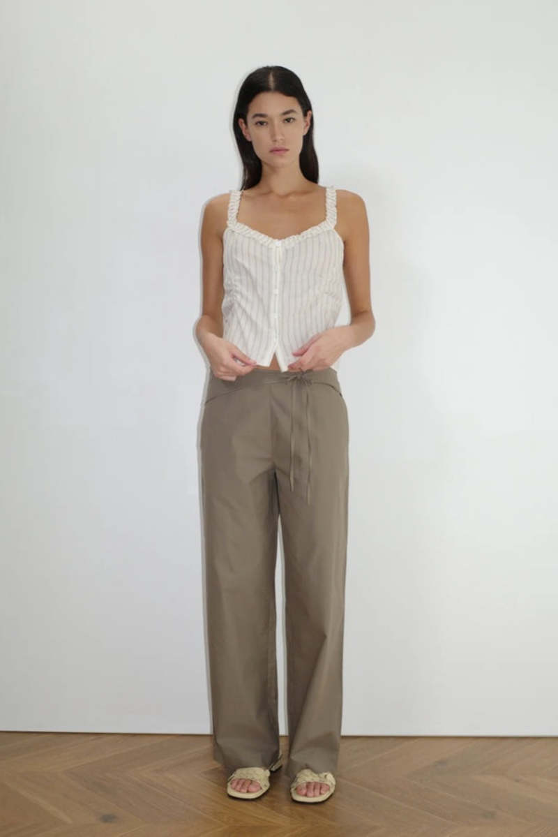 Deiji Studios Ruffle Button Top - Butter / Blue Stripe