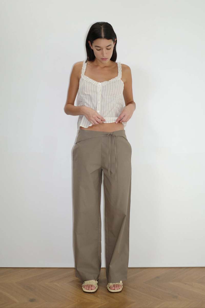 Deiji Studios Ruffle Button Top - Butter / Blue Stripe