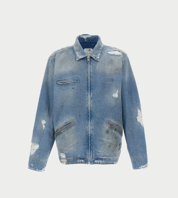 MM6 Maison Margiela Distressed Zip-Up Denim Jacket