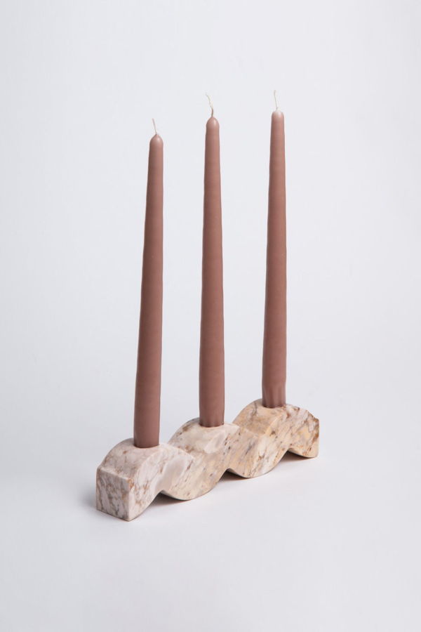 Wavy Gemstone Candelabra - Creamy Soapstone