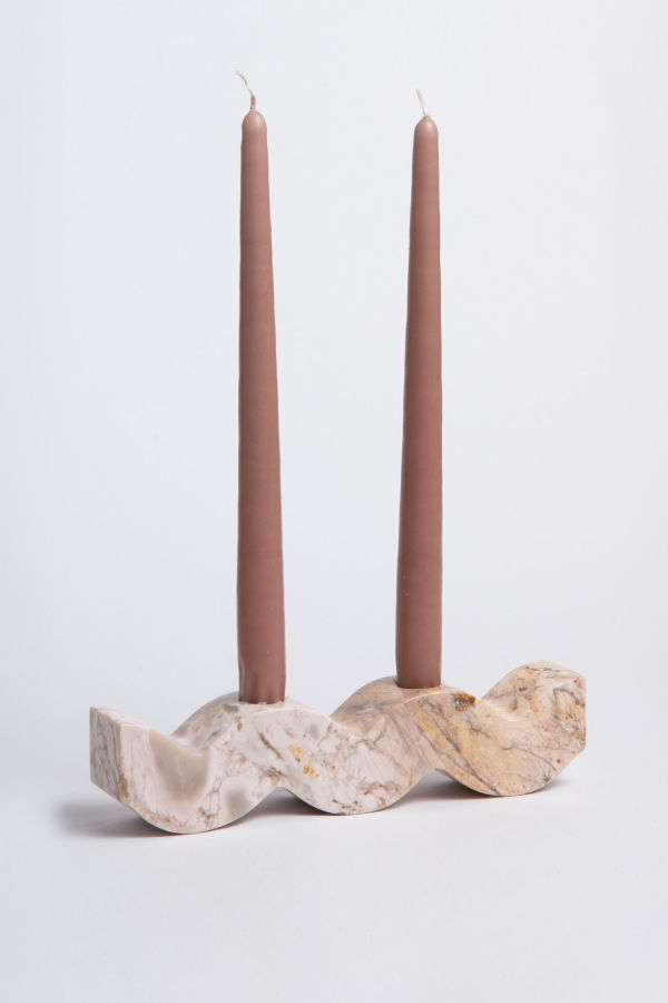 Wavy Gemstone Candelabra - Creamy Soapstone