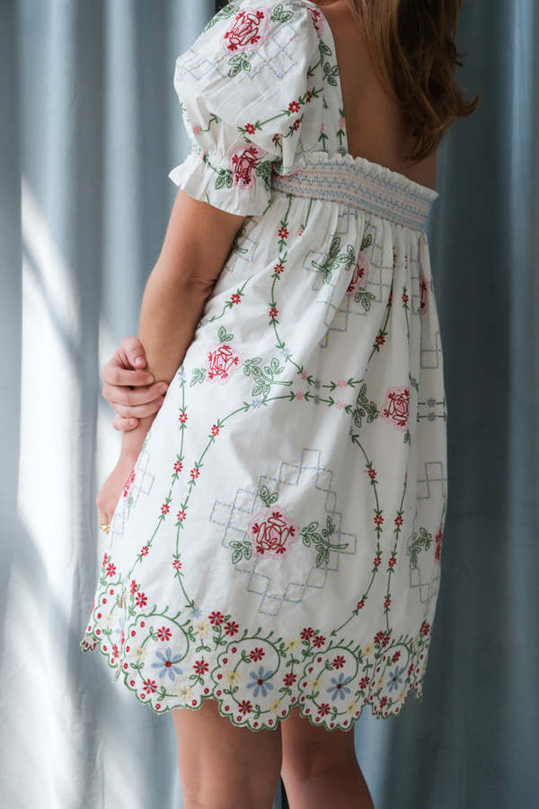 green emerald velvet dress Short Sleeve Rose Embroidered Dress main image 1