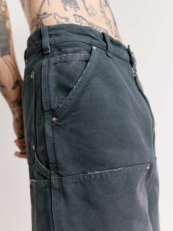 Maison Margiela Grey Stud Denim Shorts | Garmentory
