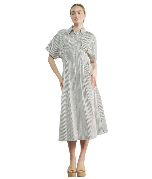 Lola Shea Stripe Button Front Midi Dress - Black/Off White | Garmentory