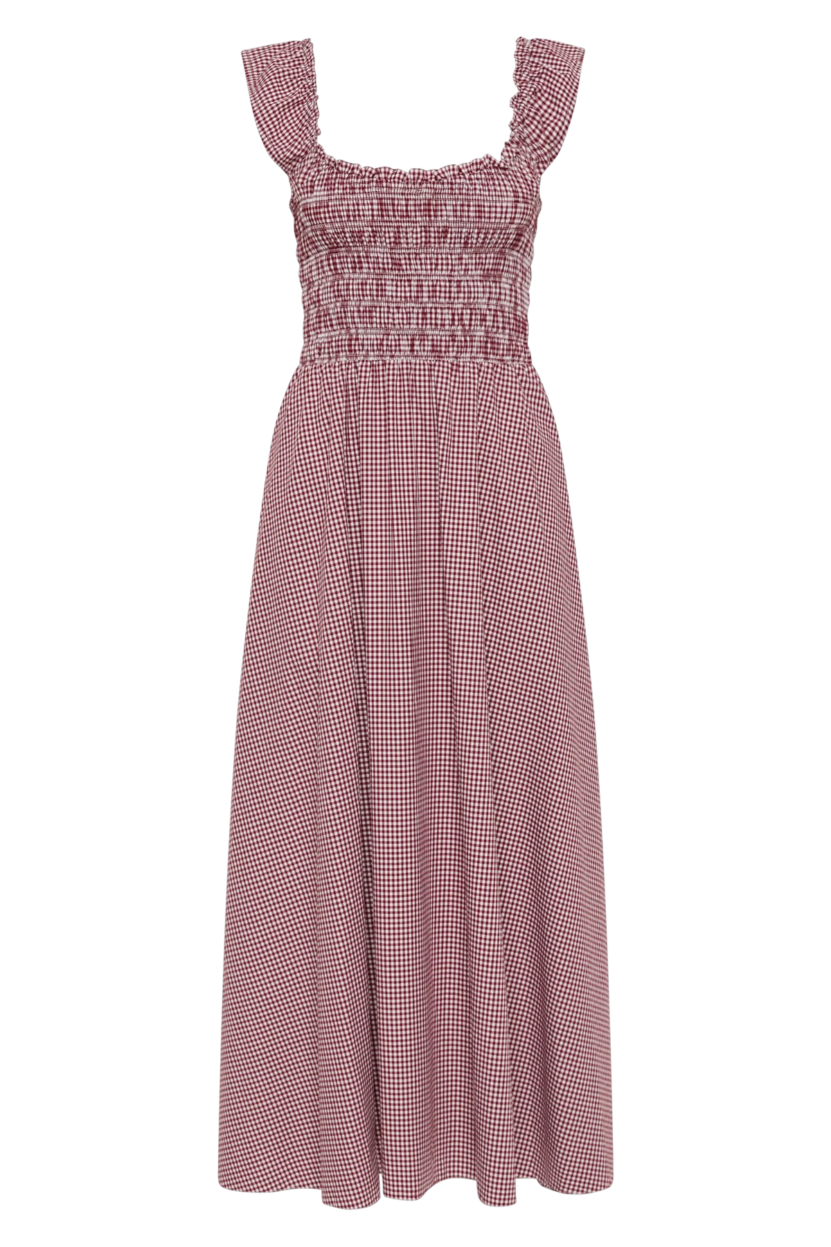 eudora midi dress gingham deep red FAITHFULL Eudora Midi Dress in Gingham Deep Red