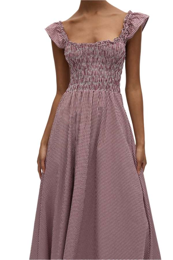 eudora midi dress gingham deep red Eudora Midi Dress Vintage Red Check
