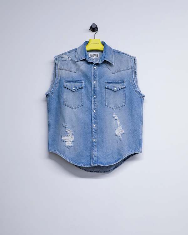 トップス MM6 Maison Margiela Cutoff Denim Top Denim shirt in black - MM 6 Maison Margiela | Mytheresa