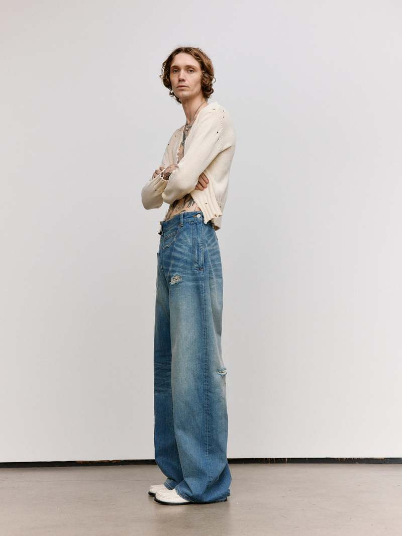 MM6 Maison Margiela Twist Wide Leg Jean - Blue | Garmentory 