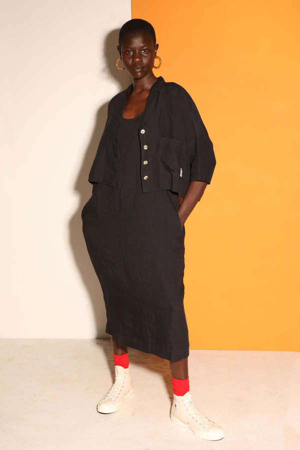 black linen shift dress plus size Plus Size Black Cotton Linen Midi Dress for Women  Relaxed Shirt Dress