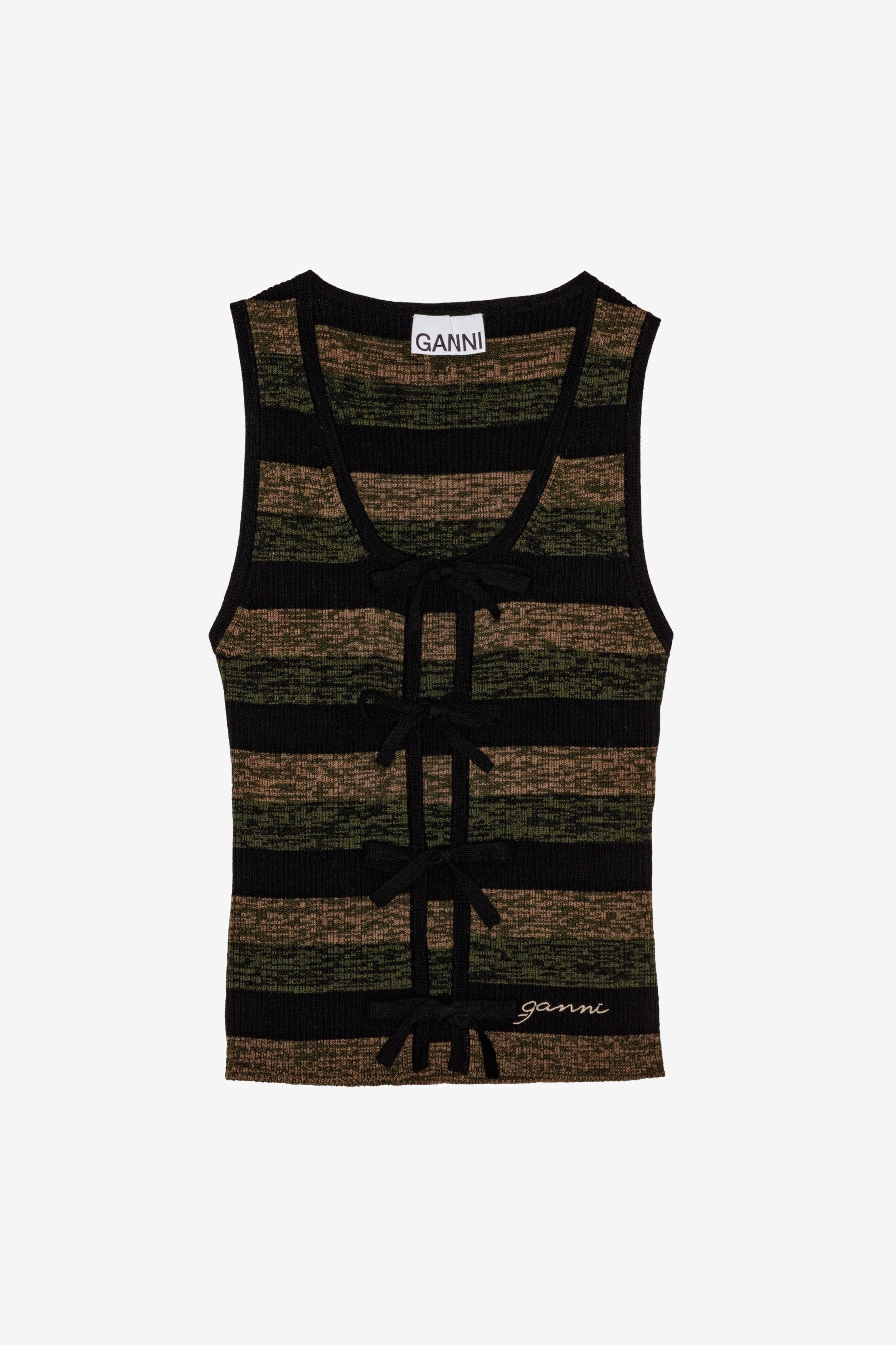 GANNI｜VESTS (MINI RIBBED MERINO TIE TOP (K2291 999)) Ganni Mini Ribbed Merino Tie Top | italist