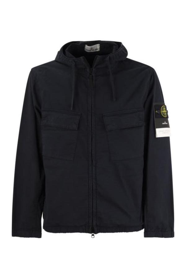 Stone Island Leather Jacket - Navy Blue