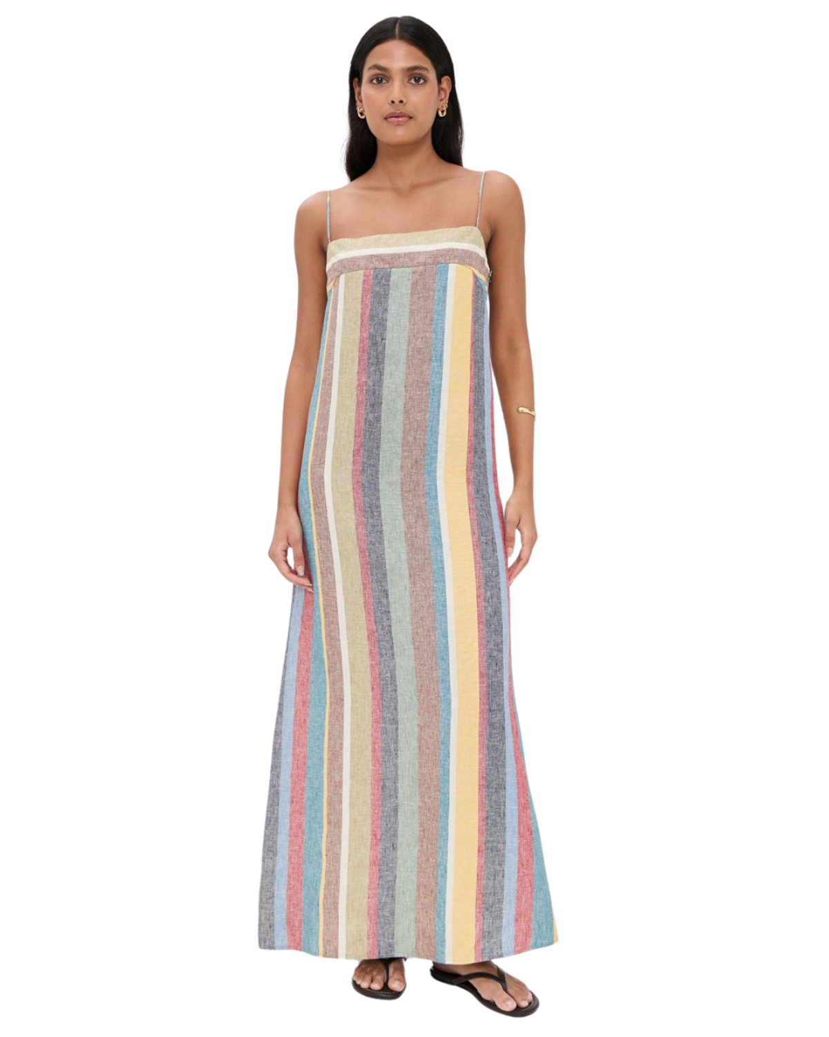 ★PLAGE_seoul★ Linen Cutout Dress_Red/Blue Stripes Skies Are Blue Striped Rib Knit Square Neck Sleeves Sheath