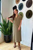 It Is Well L.A. Short Sleeve Mandarin Gauze Dress - Olive - Thumbnail 1