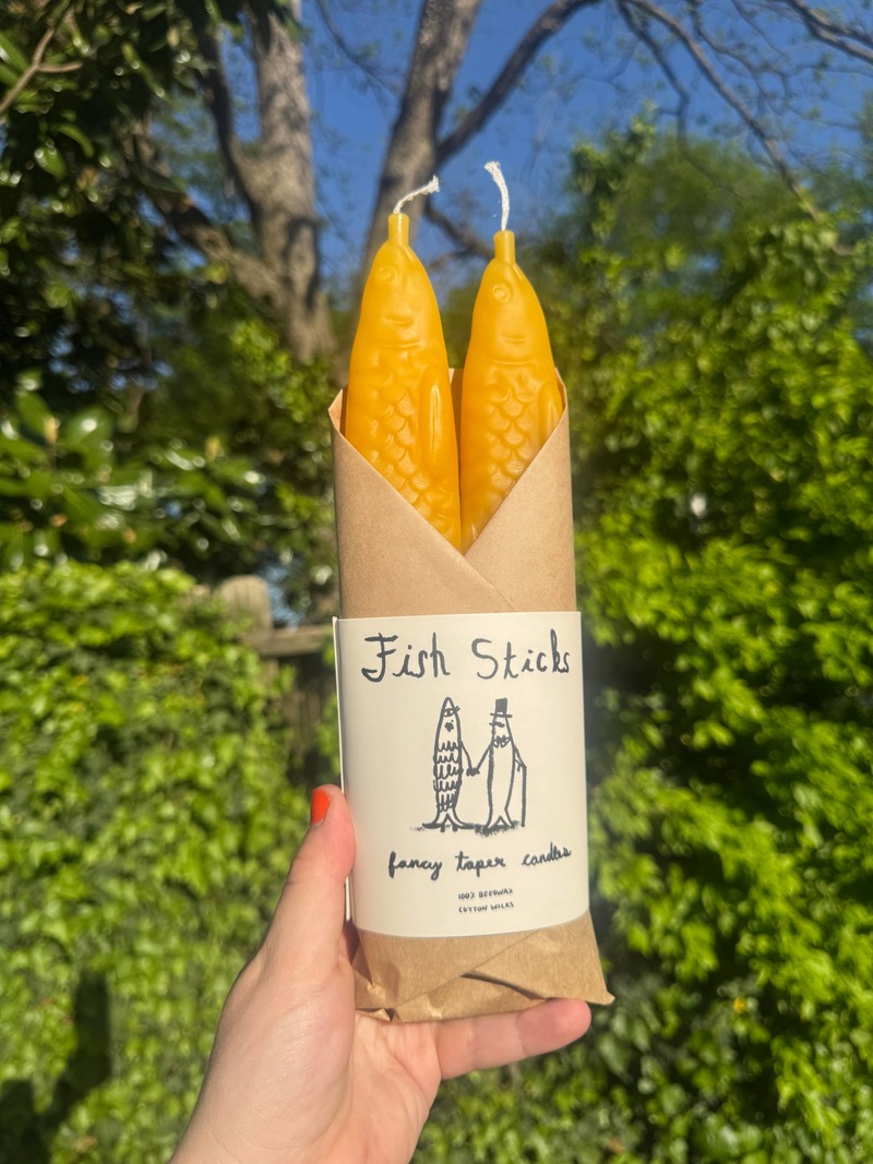 Tinned Candle Fish Sticks Fancy Beeswax Fish Shaped Taper Candles