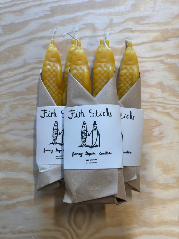 Tinned Candle Fish Sticks Fancy Beeswax Fish Shaped Taper Candles