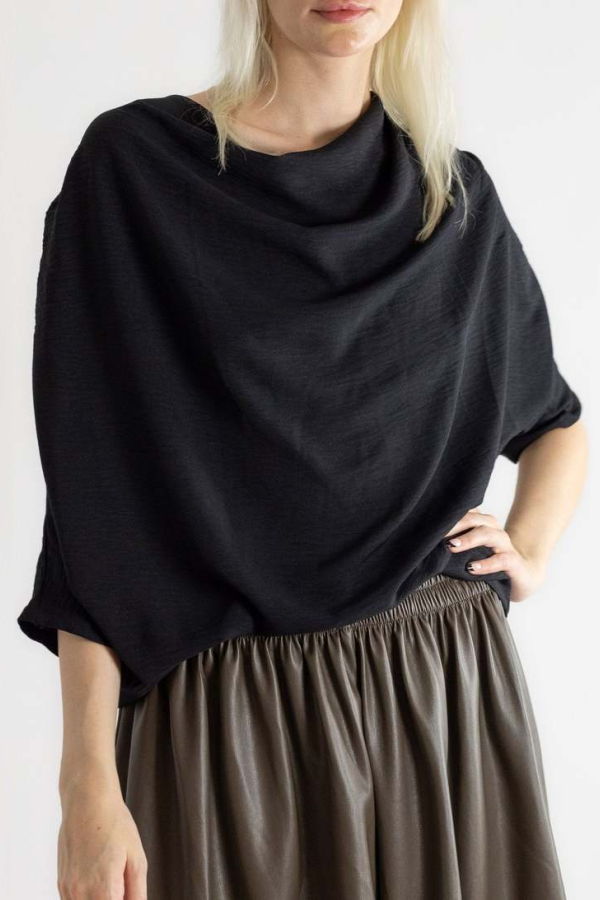 Meg Abstraction Cowl Top - Black