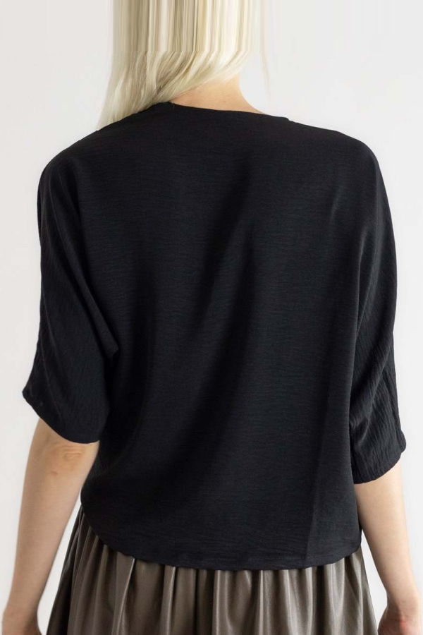 Meg Abstraction Cowl Top - Black