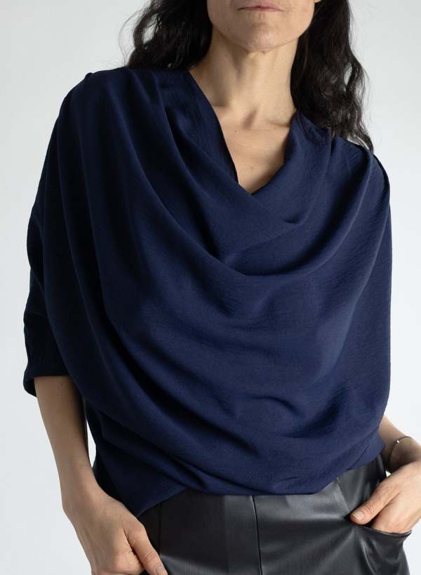 Meg Abstraction Cowl Top - Navy Meg Abstraction Cowl Top - Navy